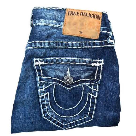 TRUE Religion Jean Shorts Size 33 RICKY SUPER T Blue - Picture 1 of 7